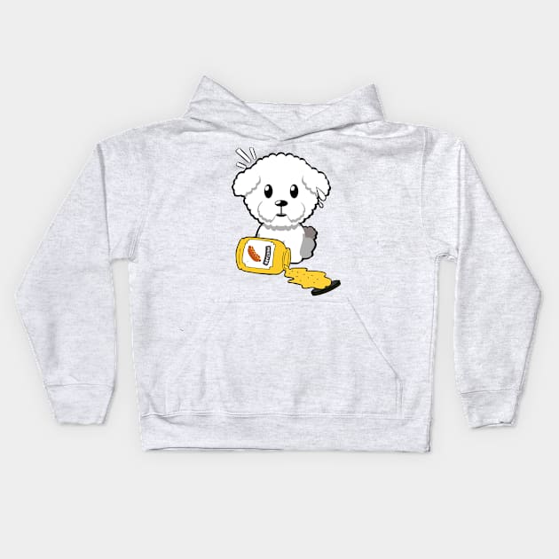 Funny furry dog spilled a jar of mustard Kids Hoodie by Pet Station